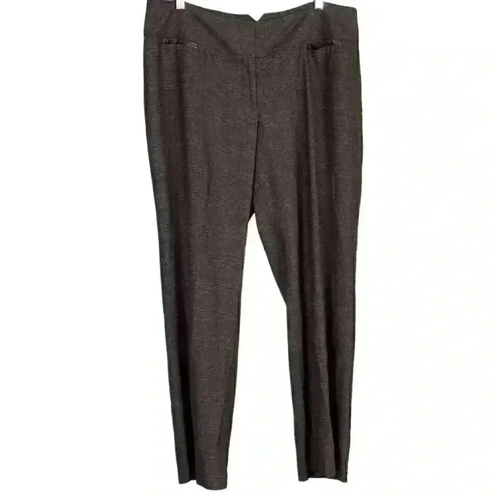 Lane Bryant Women 18W Plaid Dress Trouser Pants Brown Polyester Blend Career